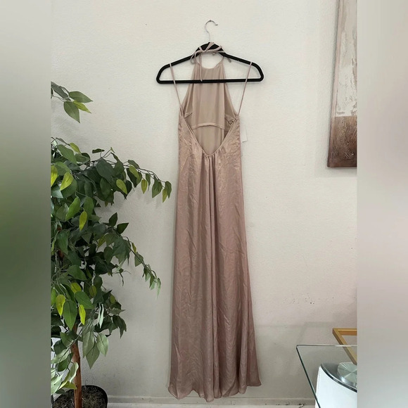 NOUVELLE AMSALE Ethereal Dress Sz S  elegant occasions rose gold halter Tall - Picture 3 of 7